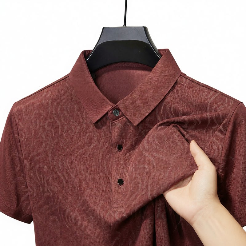 Men's Casual Striped Embroidered Short Sleeve Polo Shirt Lightweight Loose Fit - Image 1