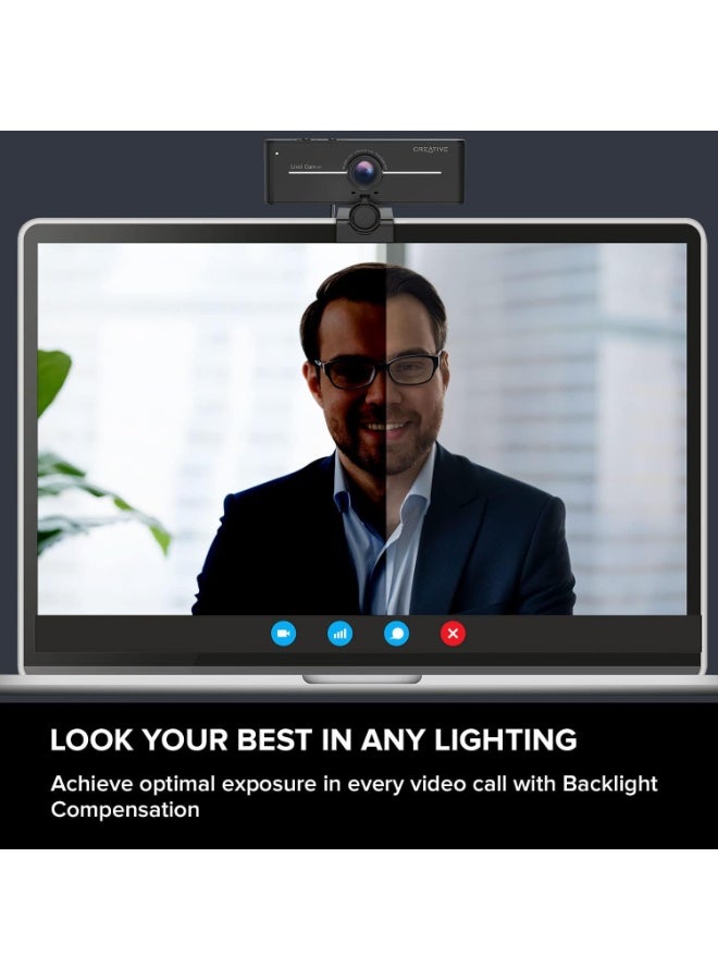 Creative Live! Cam Sync 4K UHD USB Webcam with Backlight Compensation, Up to 40 FPS, 95° Wide-Angle Lens, Privacy Lens, Built-in Mics, Plug & Play for PC and Mac - Image 4