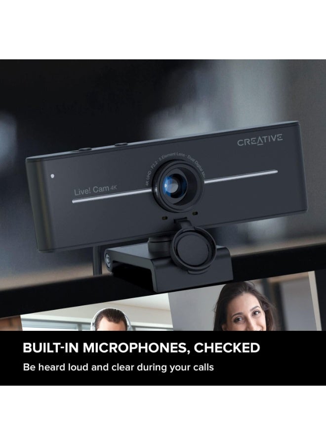 Creative Live! Cam Sync 4K UHD USB Webcam with Backlight Compensation, Up to 40 FPS, 95° Wide-Angle Lens, Privacy Lens, Built-in Mics, Plug & Play for PC and Mac - Image 3
