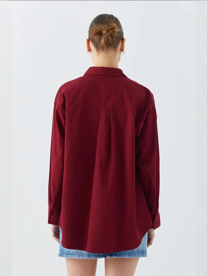 MixRay Burgundy Red Mixray Long Sleeve Cotton Shirt for Women | Best Price UAE