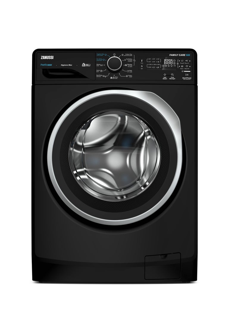 زانوسي غسالة زانوسي PERLAMAX اتوماتك 8 كيلو تحميل امامى اسود باب اسود بإطار فضي ZWF8240BS5