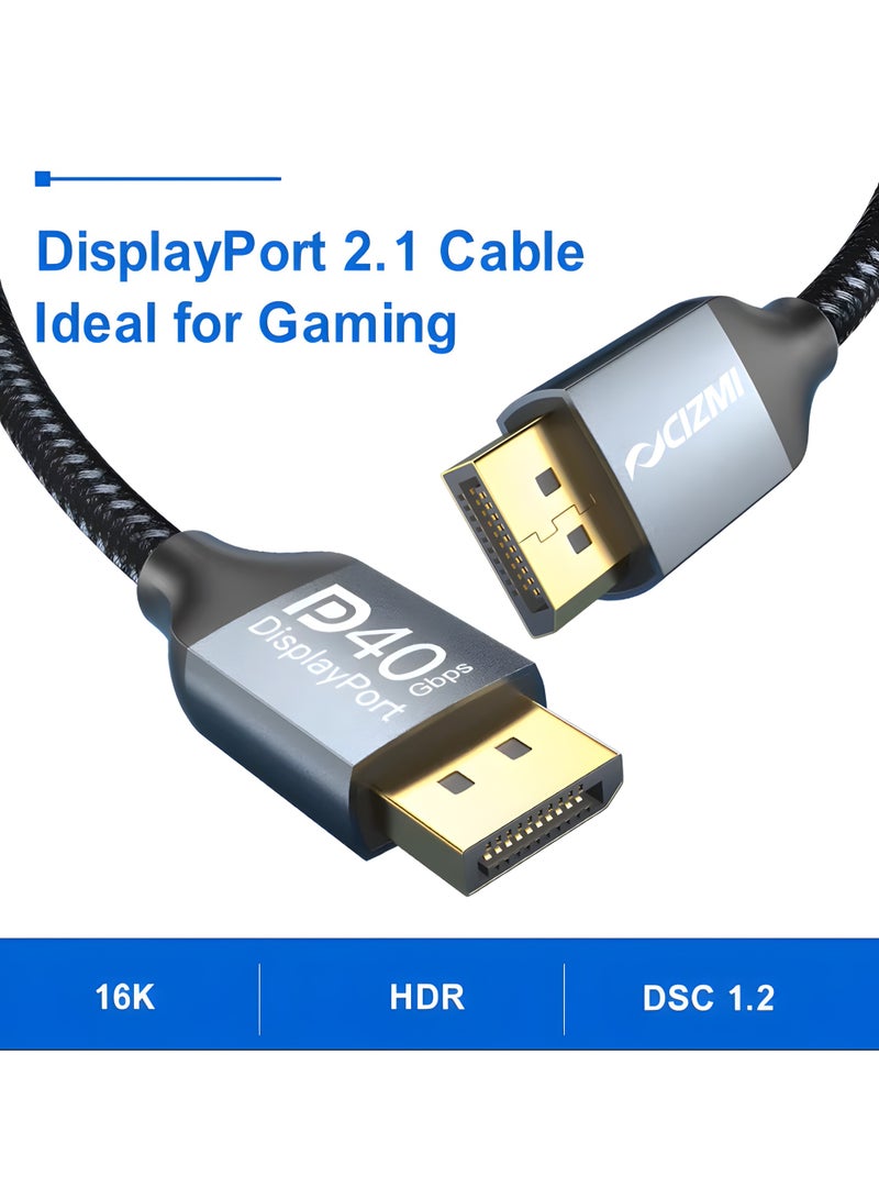 سيزمي ✦ كابل DisplayPort 2.1 [معتمد من VESA] بدقة 16K بجودة حقيقية، بدون قفل (Latch-Free)، تصميم مضفّر | DP40 Pro | سرعة 40Gbps UHBR10 | يدعم 16K / 8K / 4K Ultra HD، 8K@120Hz و4K@240Hz | موصلات مطلية بالذهب | ذكر إلى ذكر | بطول 2 متر، تصميم مضفّر بدون قفل - Image 4