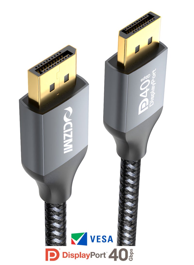 سيزمي ✦ كابل DisplayPort 2.1 [معتمد من VESA] بدقة 16K بجودة حقيقية، بدون قفل (Latch-Free)، تصميم مضفّر | DP40 Pro | سرعة 40Gbps UHBR10 | يدعم 16K / 8K / 4K Ultra HD، 8K@120Hz و4K@240Hz | موصلات مطلية بالذهب | ذكر إلى ذكر | بطول 2 متر، تصميم مضفّر بدون قفل - Image 1
