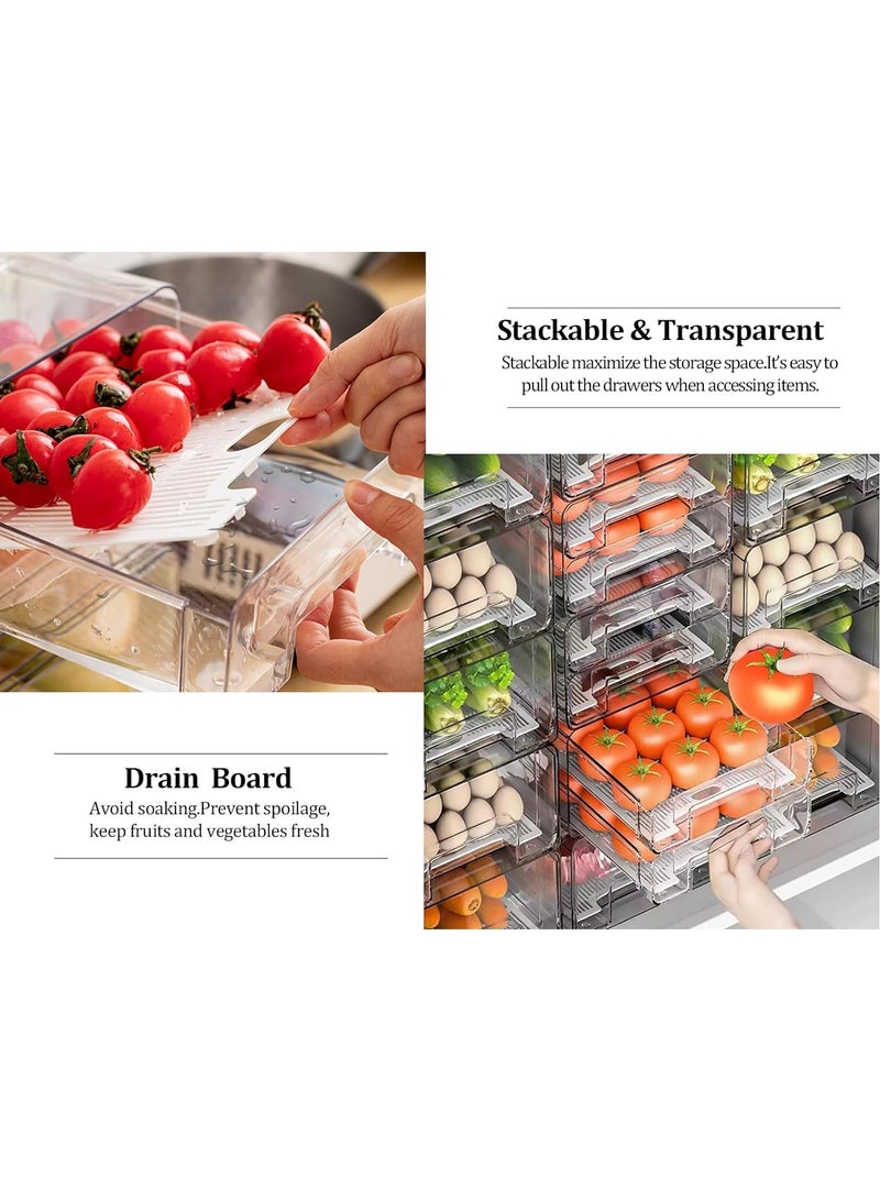 Food Storage Container, Double Layer Food Organizer with Drawer and Removable Drain Tray, Stackable Fridge Organizer for Fruit Vegetables - Image 4