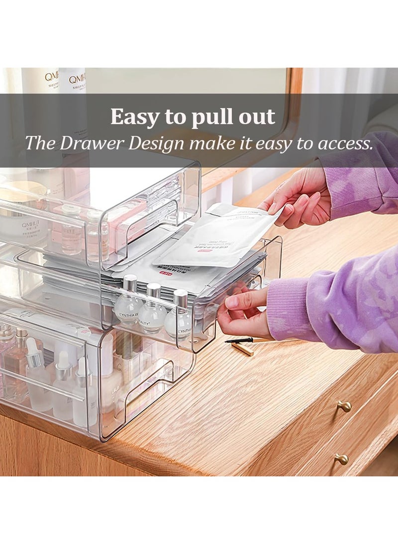 Food Storage Container, Double Layer Food Organizer with Drawer and Removable Drain Tray, Stackable Fridge Organizer for Fruit Vegetables - Image 3