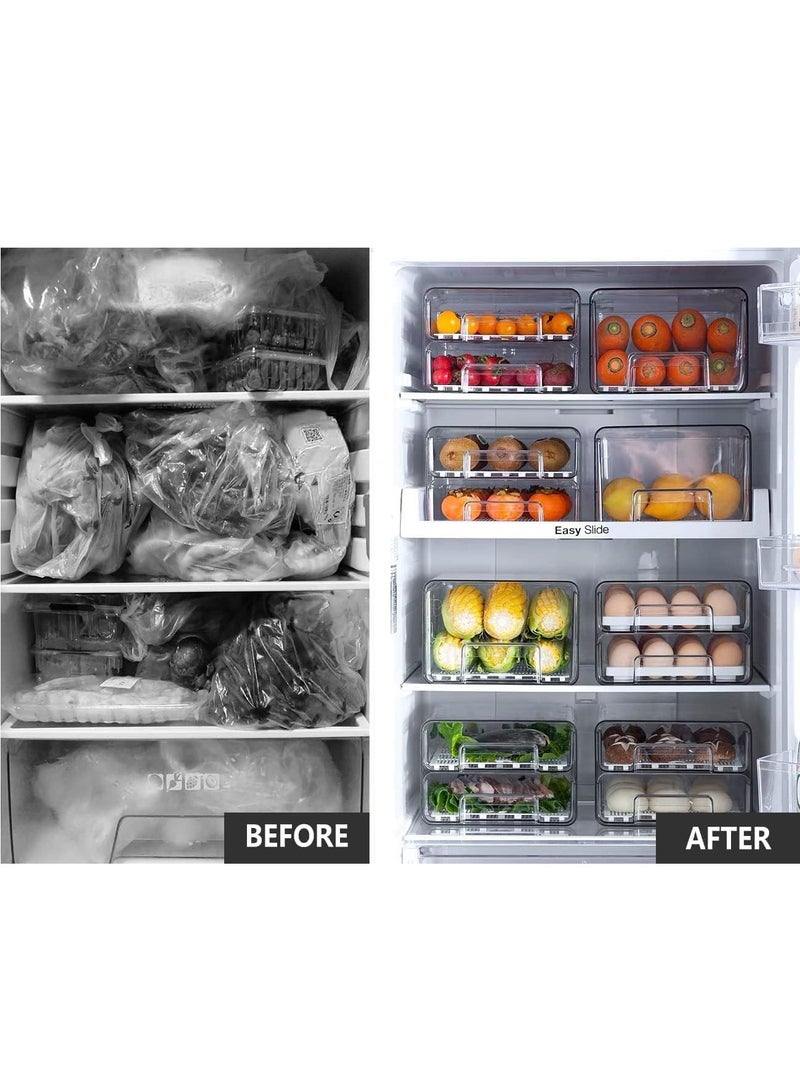 Food Storage Container, Double Layer Food Organizer with Drawer and Removable Drain Tray, Stackable Fridge Organizer for Fruit Vegetables - Image 5