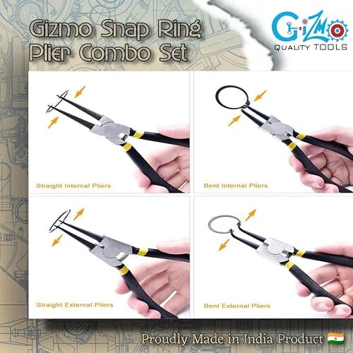GIZMO Circlip Plier 7" Set of 4 Pcs, Internal Bent Nose Circlip Plier, Interrnal Straight Nose Circlip Plier, External Bent Nose Circlip Plier - Image 3