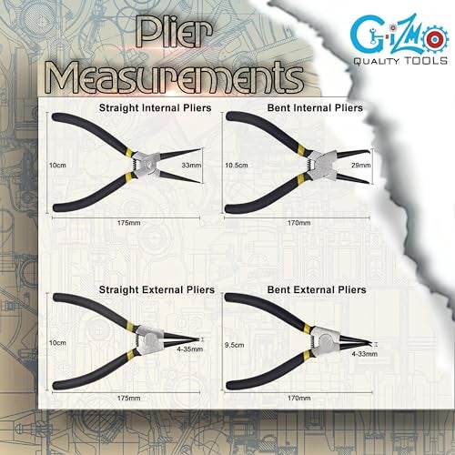 GIZMO Circlip Plier 7" Set of 4 Pcs, Internal Bent Nose Circlip Plier, Interrnal Straight Nose Circlip Plier, External Bent Nose Circlip Plier - Image 4