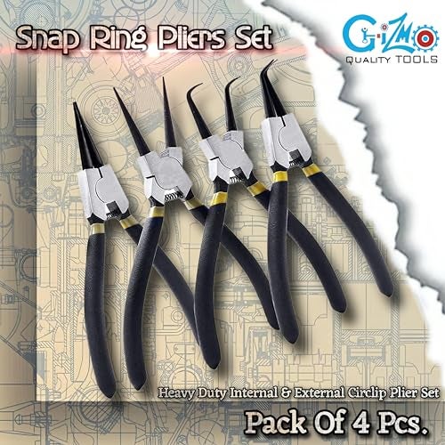 GIZMO Circlip Plier 7" Set of 4 Pcs, Internal Bent Nose Circlip Plier, Interrnal Straight Nose Circlip Plier, External Bent Nose Circlip Plier - Image 2
