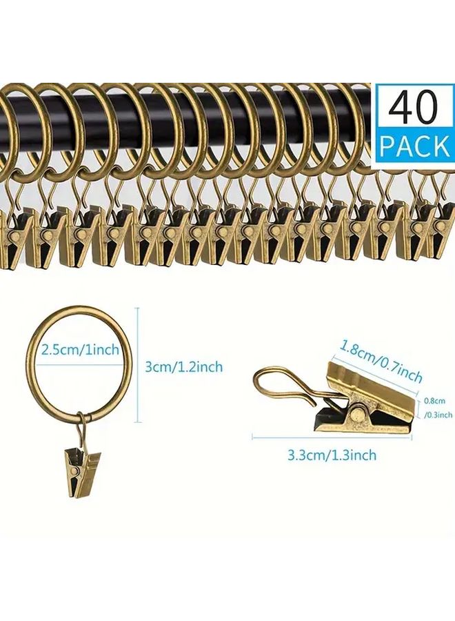 40pcs Antique Brass Curtain Rings with Clips Heavy Duty 1in Window Grommets - Image 2