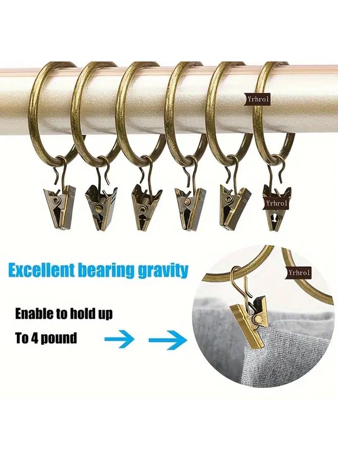 40pcs Antique Brass Curtain Rings with Clips Heavy Duty 1in Window Grommets - Image 1