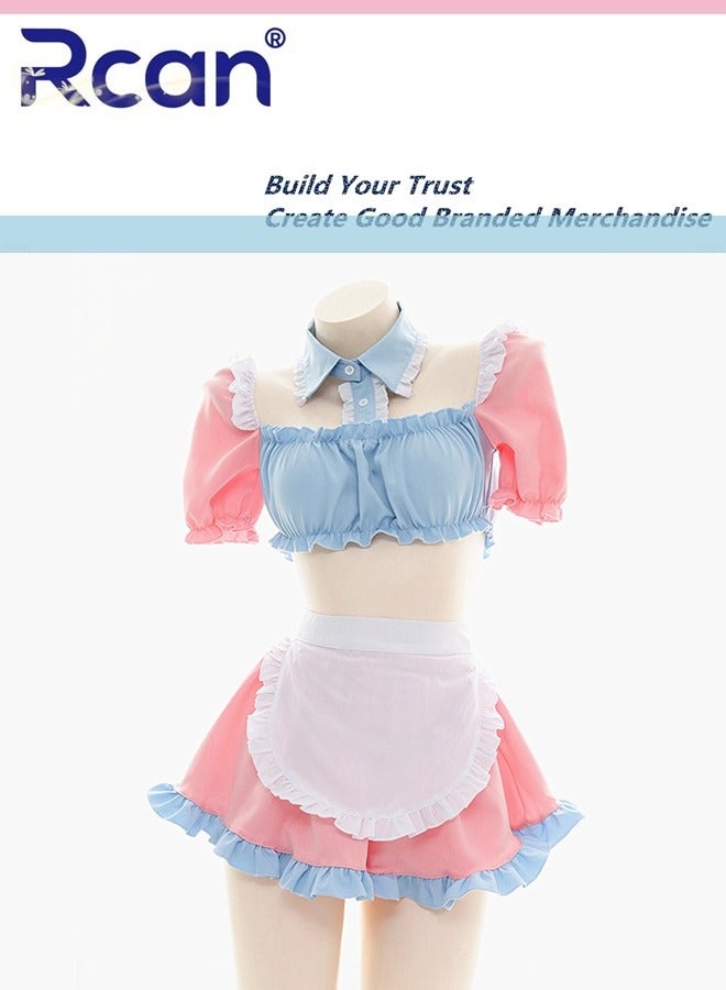 Rcan Lingerie For Women's Babydoll Maid Costume With Stockings Backless Cute Bowknot Dress Sleepwear Set - Image 5