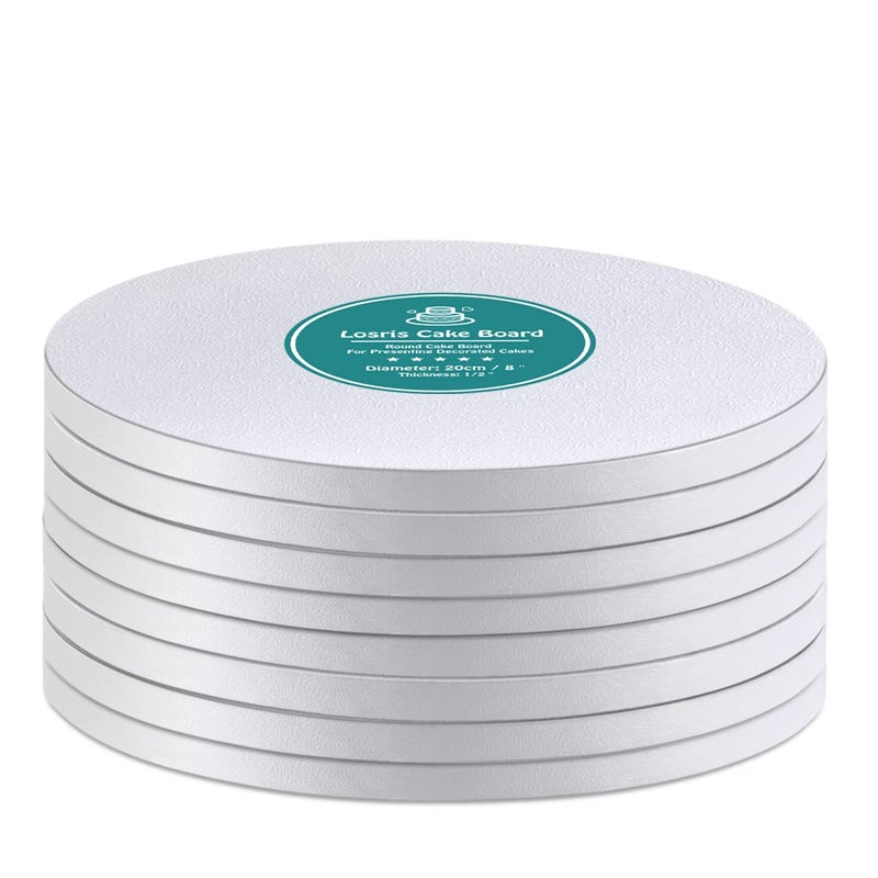 White Cake Drums Round 8 Inch Cake Boards with 12Inch Thick Smooth Edges for Multi Tiered Birthday Wedding Party Cakes Drum Board