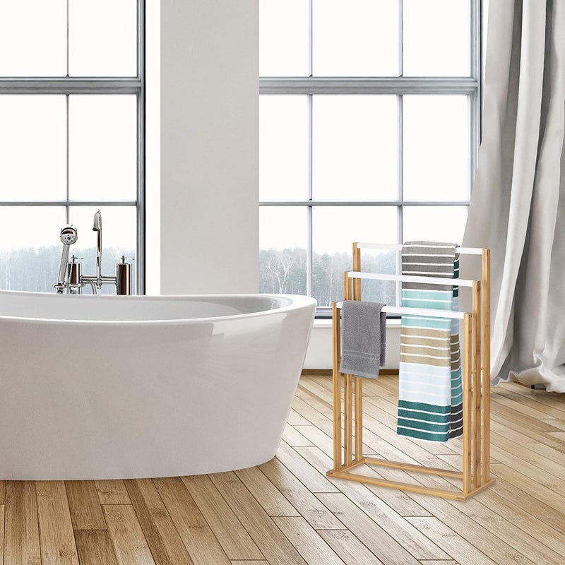 Elegant Classic Freestanding Towel Stand Floor Standing Towel StandBath OrganizerTowel Drying Rack 45 x 22 x 86 TR22  - Image 3
