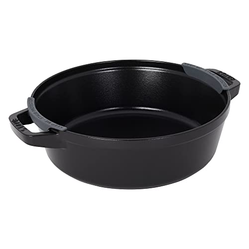 STAUB Cast Iron Set 4-pc, Stackable Space-Saving Cookware Set, Dutch Oven, Skillet, Grill Pan with Universal Lid, Made in France, Matte Black - Image 4
