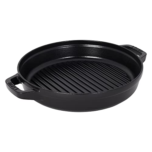 STAUB Cast Iron Set 4-pc, Stackable Space-Saving Cookware Set, Dutch Oven, Skillet, Grill Pan with Universal Lid, Made in France, Matte Black - Image 3