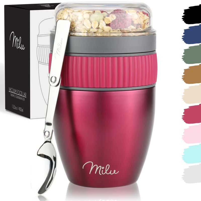 Milu Cereal Cup to go 400ml I insulated yoghurt cup for muesli I leakproof cup with spoon for yoghurtporridge Berry