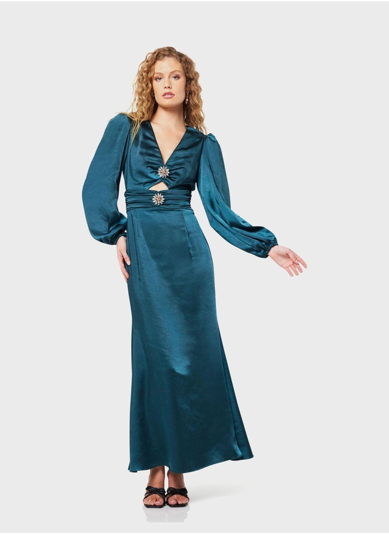 ELLIATT - V-Neck Puff Sleeve Dress - Image 1