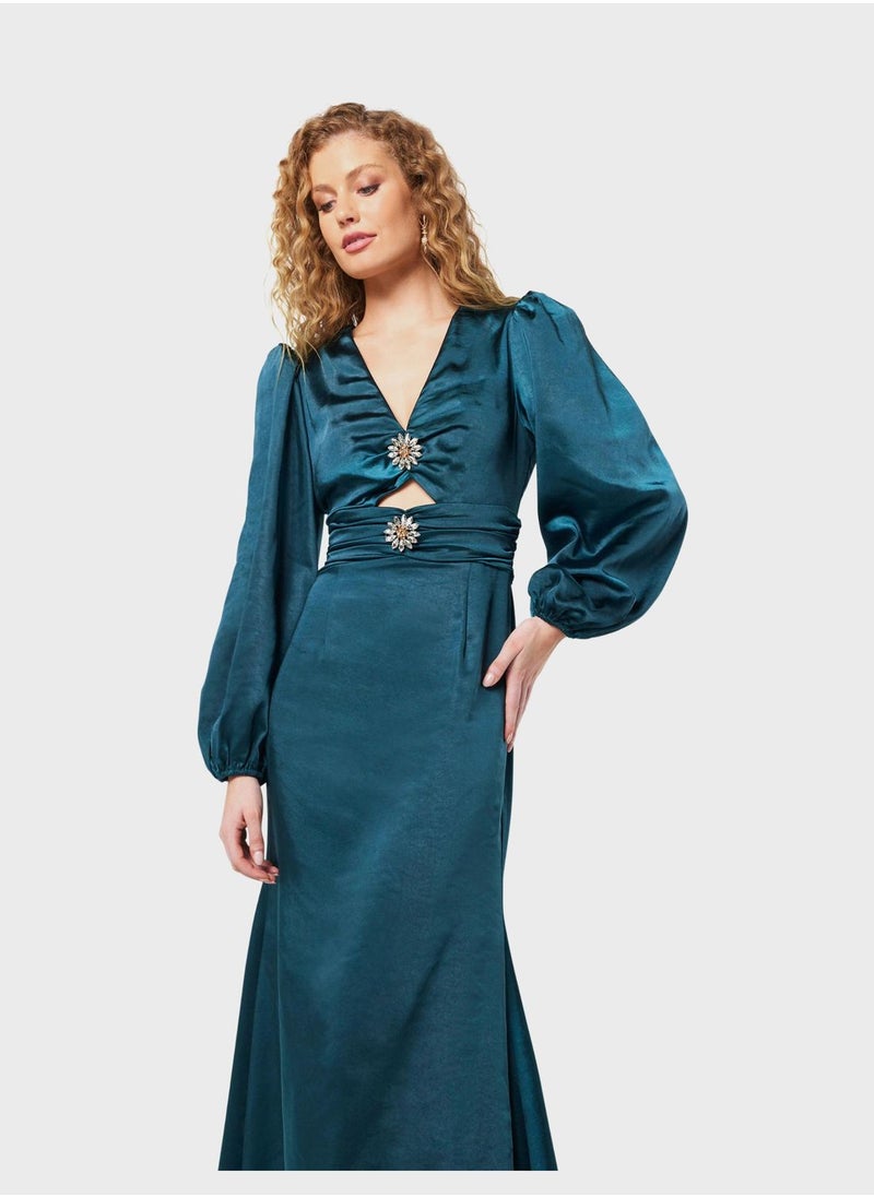 ELLIATT - V-Neck Puff Sleeve Dress - Image 1