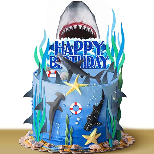 Geyee 18 Pack Shark Cake Toppers for Attack Sea Creatures Decor Shark Figurines Decorations Ocean Theme Cupcake Picks for Birthday Shower Party Favors Supplies - Image 1