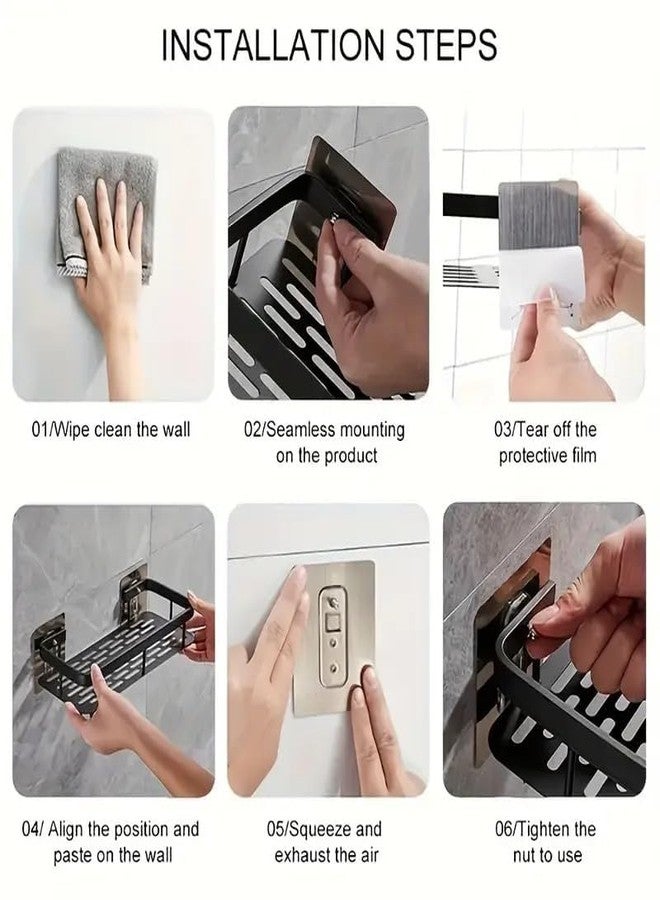 KYMIO Wall Mounted Bathroom Shelf Rack | Heavy Duty Black Aluminum Storage Organizer for Shampoo, Conditioner, Shower Gel, Soap, Toiletries | No Drilling Bathroom Caddy for Wall Corner & Shower - Image 5