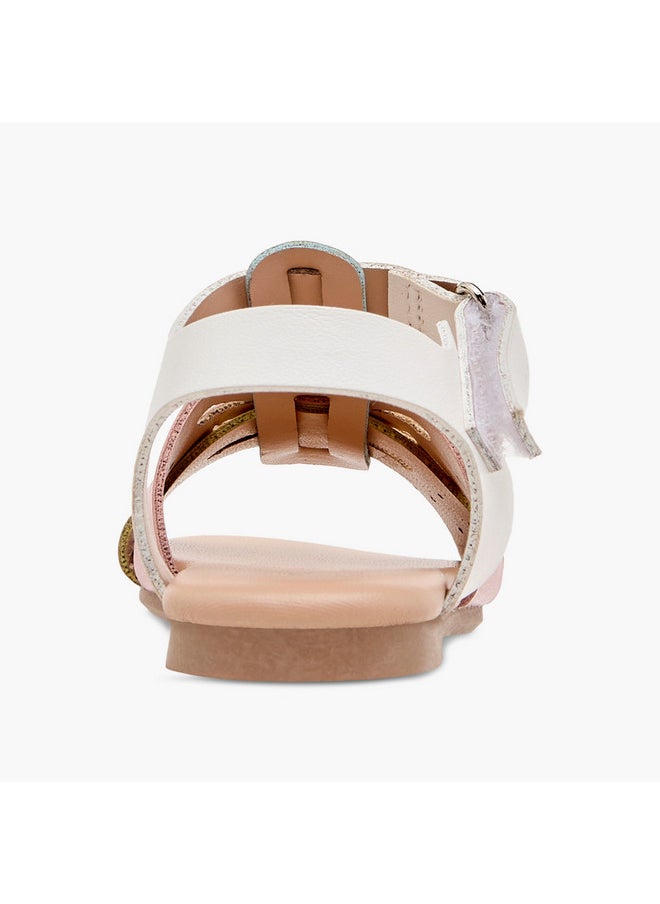 Flora Bella By Shoexpress Girls Cutwork Detail Sandals with Hook and Loop Closure  - Image 4