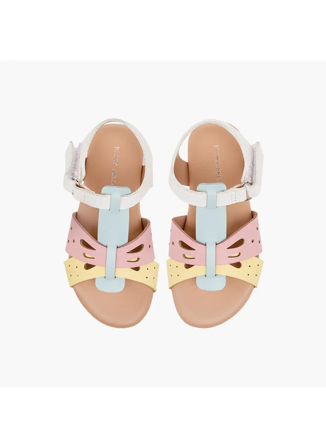 Flora Bella By Shoexpress Girls Cutwork Detail Sandals with Hook and Loop Closure