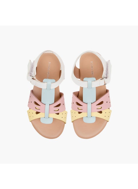 Girls Cutwork Detail Sandals with Hook and Loop Closure