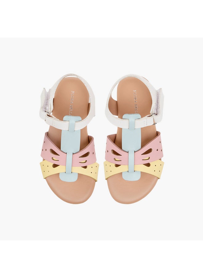 Flora Bella By Shoexpress Girls Cutwork Detail Sandals with Hook and Loop Closure  - Image 1
