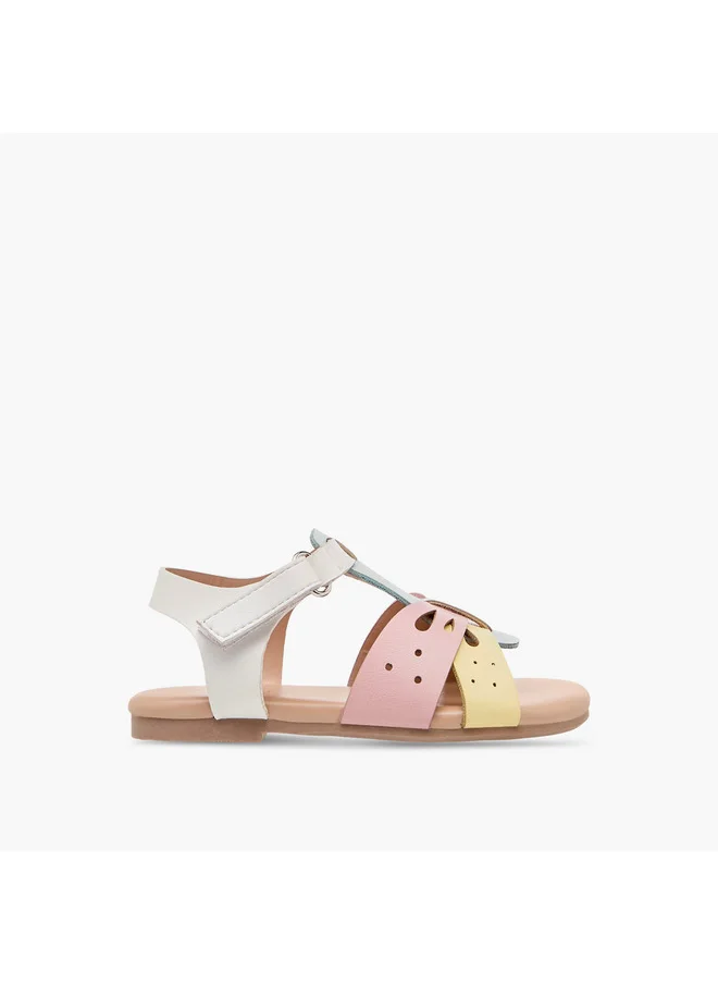 Flora Bella By Shoexpress Girls Cutwork Detail Sandals with Hook and Loop Closure