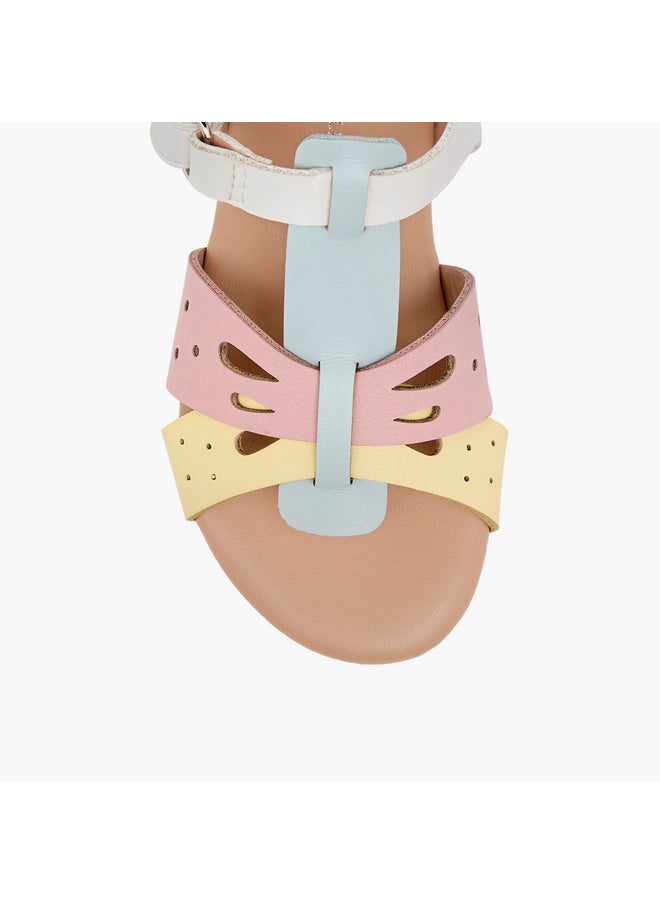 Flora Bella By Shoexpress Girls Cutwork Detail Sandals with Hook and Loop Closure  - Image 3