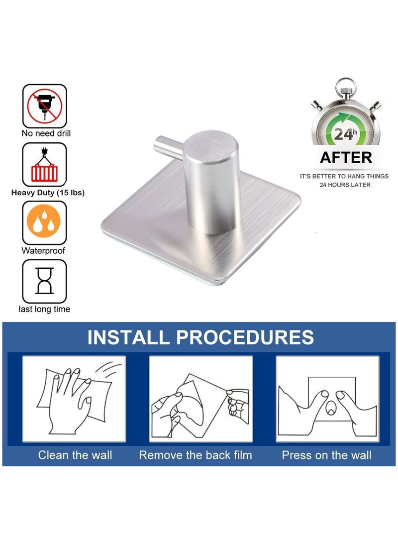No Drill Stainless Steel Hooks 4-Pack - Heavy Duty Waterproof Adhesive, Strong Hold for Abaya, Hijab, Towel, Robe (7kg), for Bathroom Kitchen - Image 3