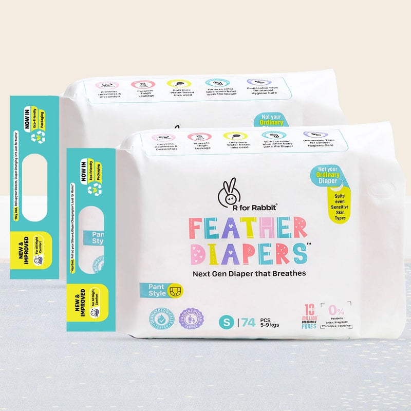 R for Rabbit Feather Diapers - Small Size (148 Pack) - Image 1