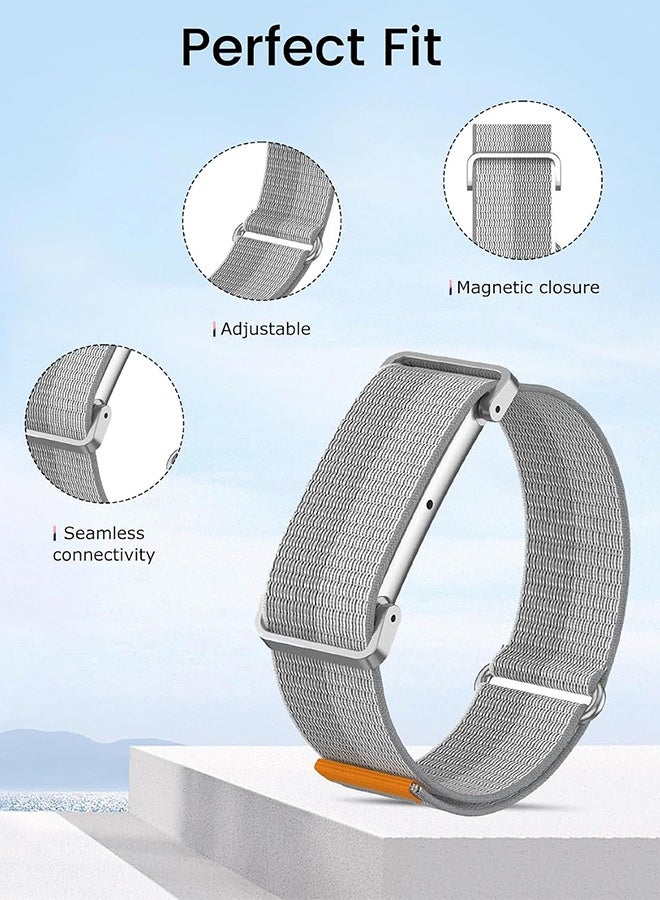 Wffo For Google Fitbit Air Watch Band, Breathable Nylon Sport Loop Strap with Adjustable Buckle, Lightweight Woven Replacement Wristband for Google Fitbit Air Smartwatch Men Women - Silver - Image 3