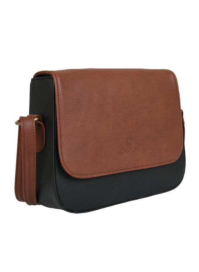 CANYON Genuine Leather Sling Organizer Bag/Shoulder Sling Office Bag with 2 Compartments | Leather Shoulder Strap and Zipper Closure - (Black-Brown) - Image 5