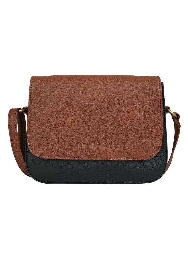 CANYON Genuine Leather Sling Organizer Bag/Shoulder Sling Office Bag with 2 Compartments | Leather Shoulder Strap and Zipper Closure - (Black-Brown) - Image 1