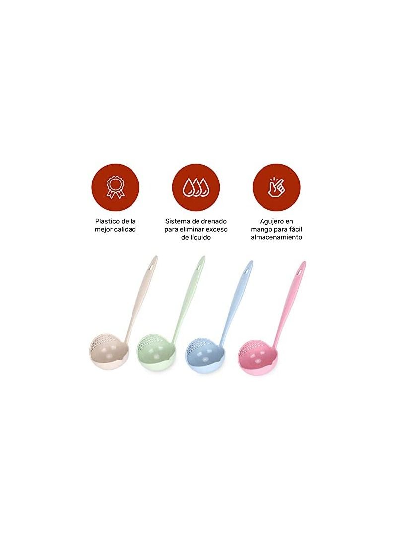 Soup Spoon 2 In 1 Wheat Straw Long Handle Home Kitchen Porridge Ladle Filter,Assorted colors - Image 2