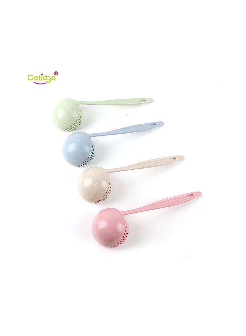 Soup Spoon 2 In 1 Wheat Straw Long Handle Home Kitchen Porridge Ladle Filter,Assorted colors - Image 1
