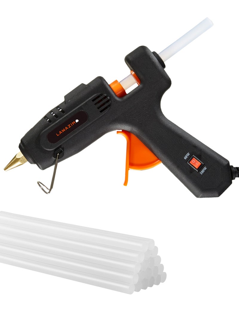LAWAZIM - Dual Temperature Glue Gun with LED on/off Switch - 60/100W - with 16-Piece Glue Sticks - Black - BS Plug Hot Glue Gun with Copper Gun Nozzle, Metal Stand, Quick-Drying Glue Sticks - Ideal for Crafts, DIY Projects, and Home Repairs - Image 1