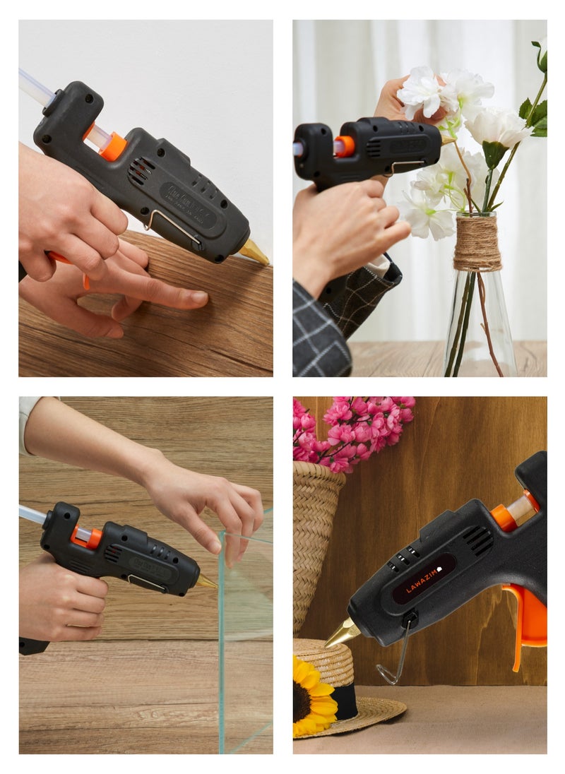 LAWAZIM - Dual Temperature Glue Gun with LED on/off Switch - 60/100W - with 16-Piece Glue Sticks - Black - BS Plug Hot Glue Gun with Copper Gun Nozzle, Metal Stand, Quick-Drying Glue Sticks - Ideal for Crafts, DIY Projects, and Home Repairs - Image 1