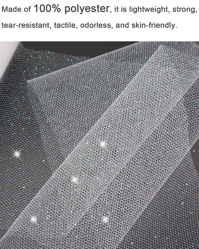 Ableme Deco Glitter Tulle Fabric Rolls, 6 Inch 50 Yards (150ft) Sparkling Spool Ribbon Sequin Netting for Tutu Skirt Gift Wrapping Wedding Party Decoration (White) - Image 5
