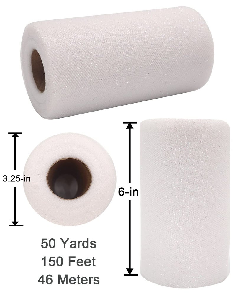 Ableme Deco Glitter Tulle Fabric Rolls, 6 Inch 50 Yards (150ft) Sparkling Spool Ribbon Sequin Netting for Tutu Skirt Gift Wrapping Wedding Party Decoration (White) - Image 3
