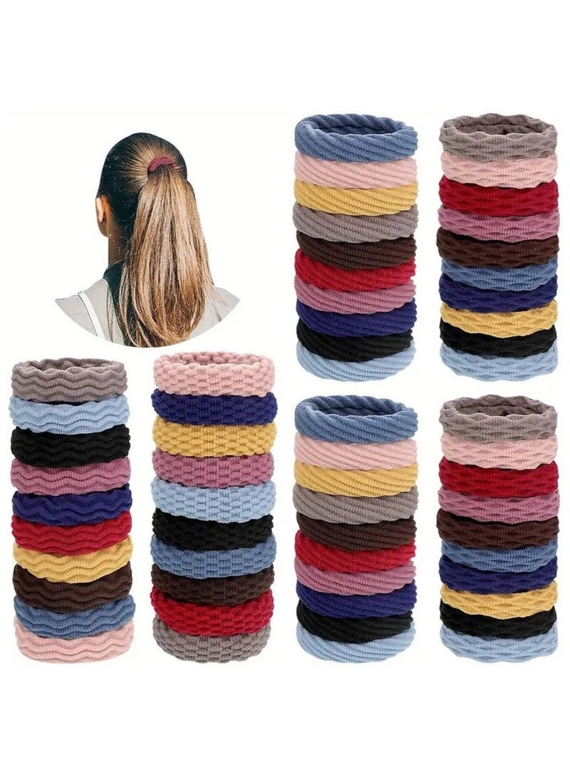 60 Pcs Seamless Hair Ties Ponytail Holders Thick Elastic Hair Tie Cotton No Crease Hair Band For Thick Heavy And Curly Hair, Lightweight Highly Elastic - Image 1