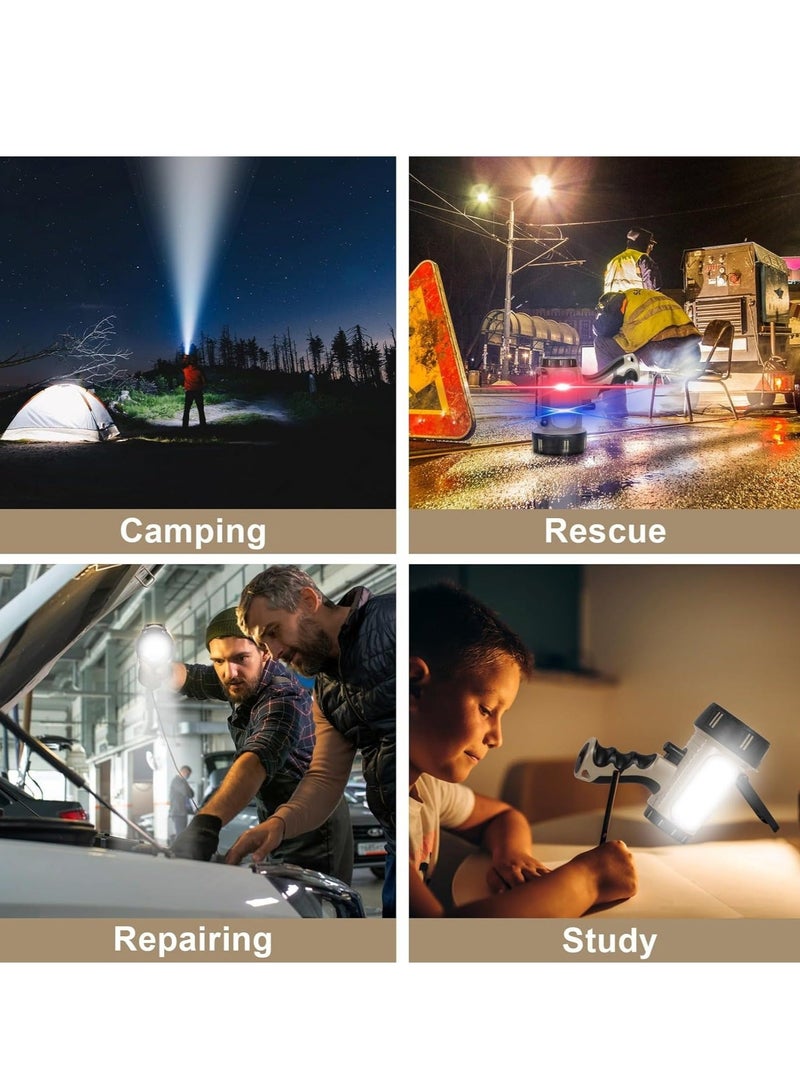 Super Bright Rechargeable Spotlight, Handheld Rechargeable LED Flashlight, Tactical Searchlight with USB Output, 6 Light Modes Camping Light (Gray) - Image 2