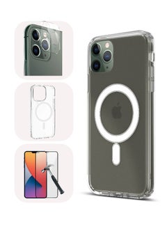 جراب حماية (4in1) جراب مغناطيسي شفاف لموبايل ايفون 11 بروماكس (iPhone 11 Pro Max) من ماج سيف مع واقي شاشة وحماية خلفية كاملة وواقي عدسة الكاميرا، مجموعة تغطية كاملة لموبايل ابل ايفون 11 بروماكس