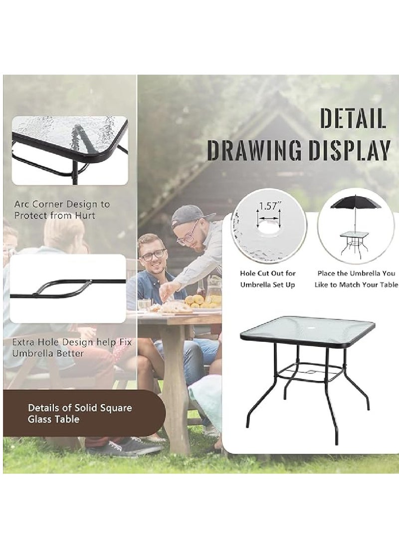 Yuwell 5-Piece Folding Dining Table Set Outdoor Table Round Patio Table Garden Table Tempered Water Ripple Glass Top For Garden Backyard Porch Deck 4 Chair Size 57.5X63.5X91CM Table Size 86X86X70CM Black - Image 3
