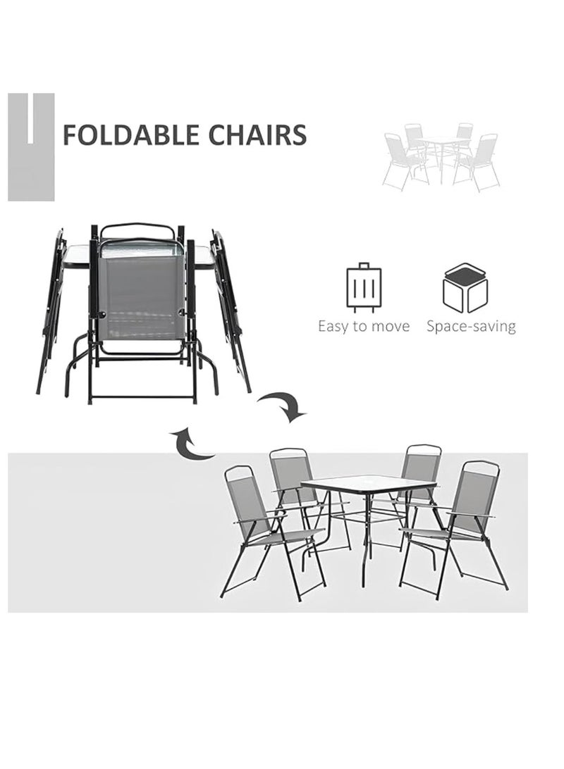 Yuwell 5-Piece Folding Dining Table Set Outdoor Table Round Patio Table Garden Table Tempered Water Ripple Glass Top For Garden Backyard Porch Deck 4 Chair Size 57.5X63.5X91CM Table Size 86X86X70CM Black - Image 4