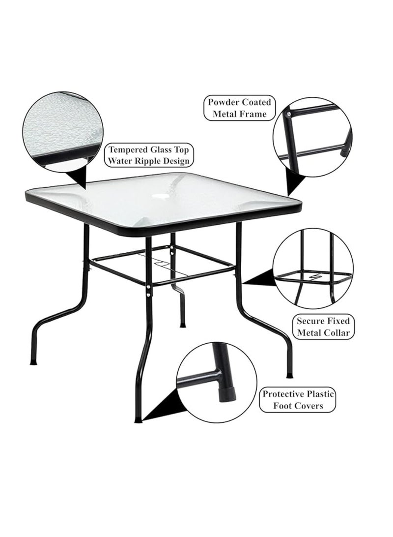 Yuwell 5-Piece Folding Dining Table Set Outdoor Table Round Patio Table Garden Table Tempered Water Ripple Glass Top For Garden Backyard Porch Deck 4 Chair Size 57.5X63.5X91CM Table Size 86X86X70CM Black - Image 5