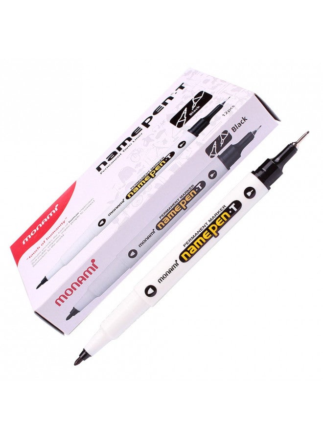 Monami قلم ماركر حبر دائم من مونا مي (T) مزدوج الخط أسود (عبوة من 12 قلم) - Image 1