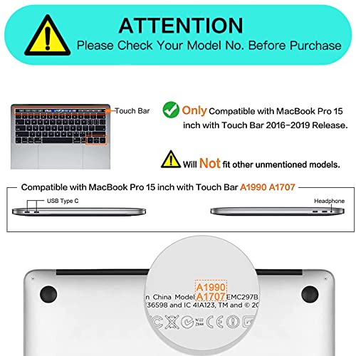 MOSISO Compatible with MacBook Pro 15 inch Case 2019 2018 2017 2016 Release A1990 A1707 with Touch Bar, Plastic Hard Shell Case Cover & Screen Protector, Crystal Clear - Image 2